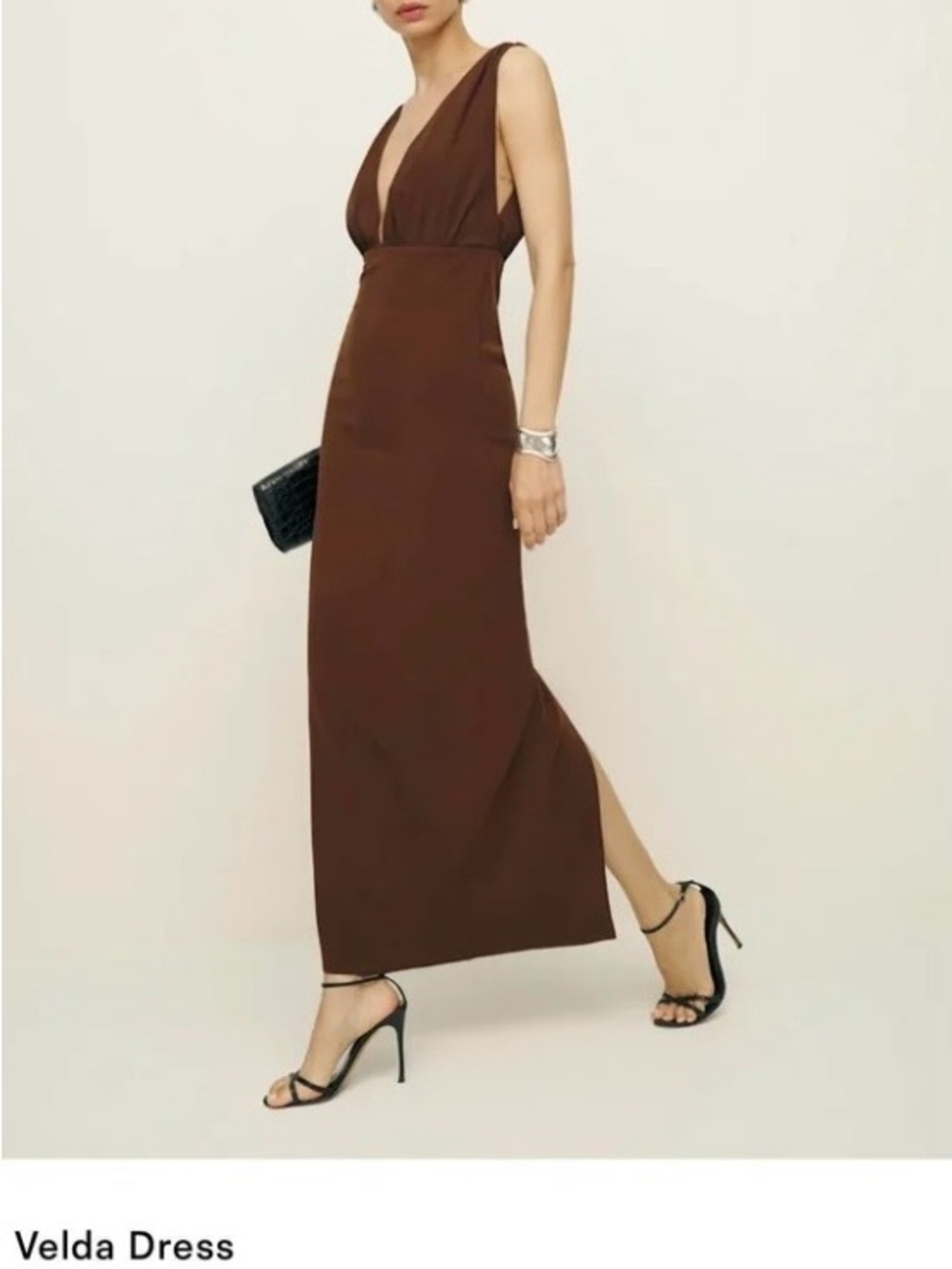 Reformation Velda Brown V-Neck Dress 10